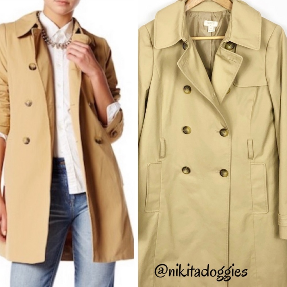 J. Crew Icon Collar Khaki Timeless Trench Coat